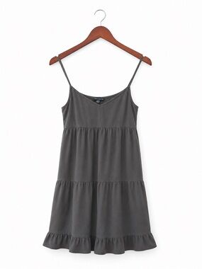 American Eagle Outfitters Charcoal Gray Tiered Spaghetti Strap Dress